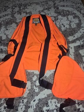 Cabela's Upland Hunting Strap Vest Blaze Orange L/XL Mesh Back Game Bag